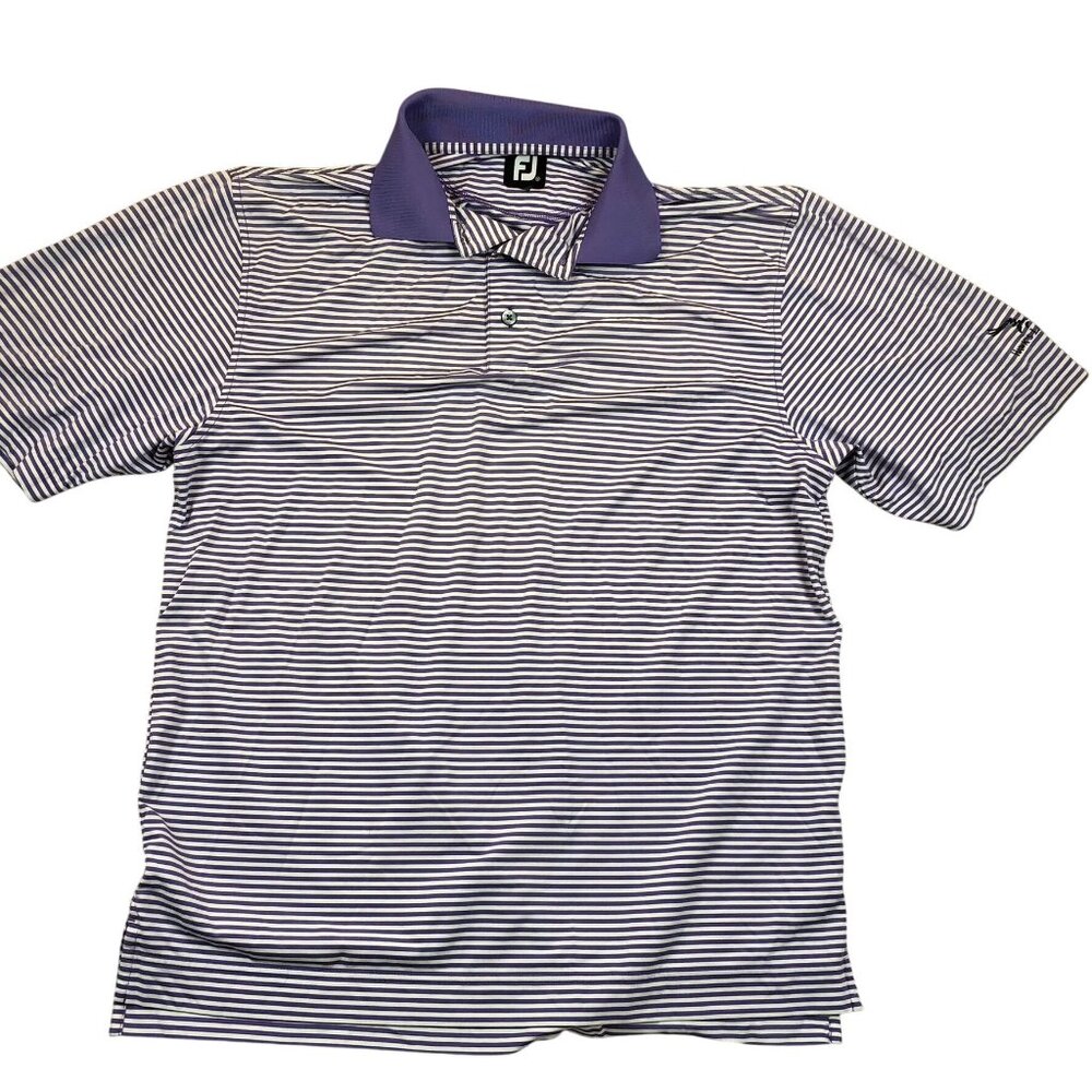 Footjoy Mens Polo Shirt Medium Golf Short Sleeve Outdoors Purple Stripe Casual